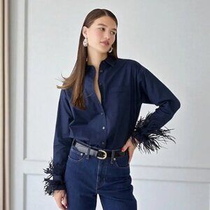 Jcrew Navy Feather Button Down Shirt